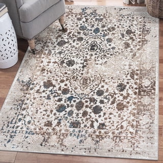 Luxe Weavers Beverly Collection Distressed Floral Area Rug 6495 Cream 8x10