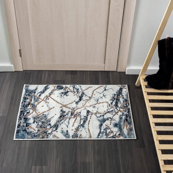 Luxe Weavers Blue 2x3 Marble Abstract Area Rug Gold, Stain-Resistant Carpet