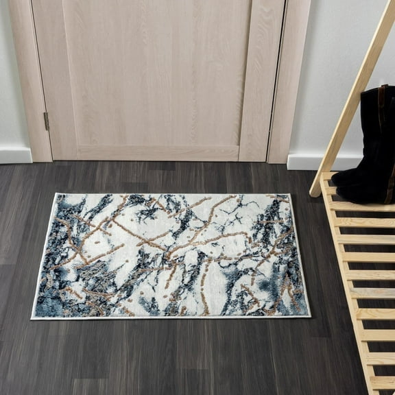 Luxe Weavers Blue 2x3 Marble Abstract Area Rug Gold, Stain-Resistant Carpet