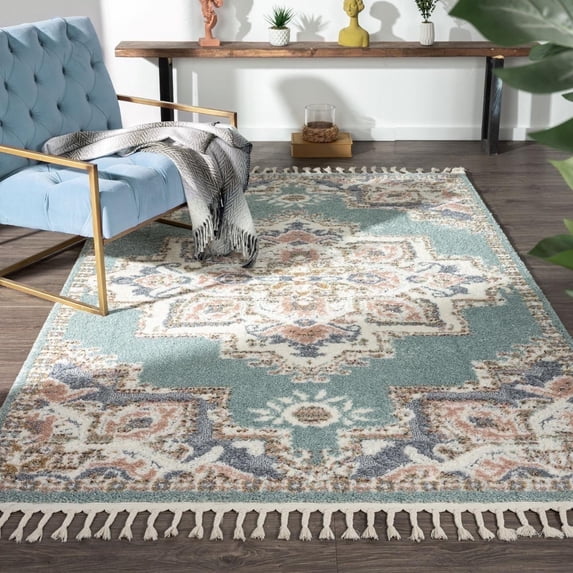 Luxe Weavers Blue 6x9 Southwestern Medallion Area Rug, Stain Resistant Fringe Carpet