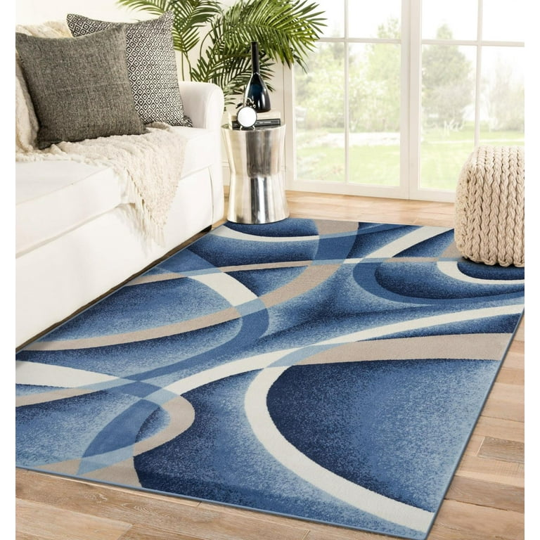 Luxe Weavers Blue Modern Abstract Area Rug 2x8 Geometric Living Room Carpet