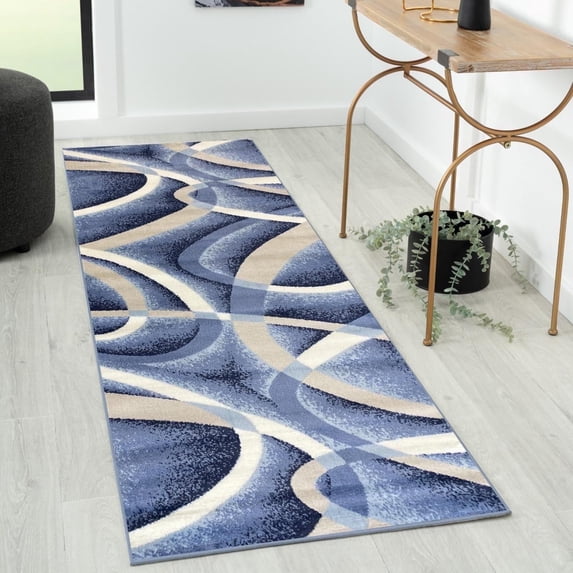Luxe Weavers Blue Modern Abstract Area Rug 2x8 Geometric Living Room Carpet