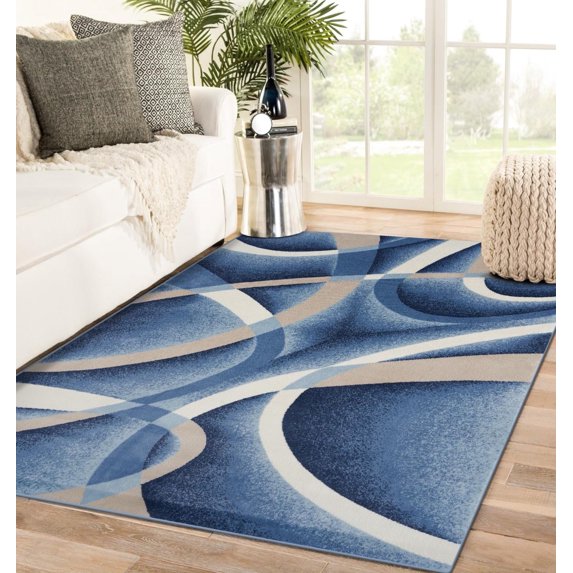 Luxe Weavers Blue Modern Abstract Area Rug 9x12 Geometric Living Room Carpet