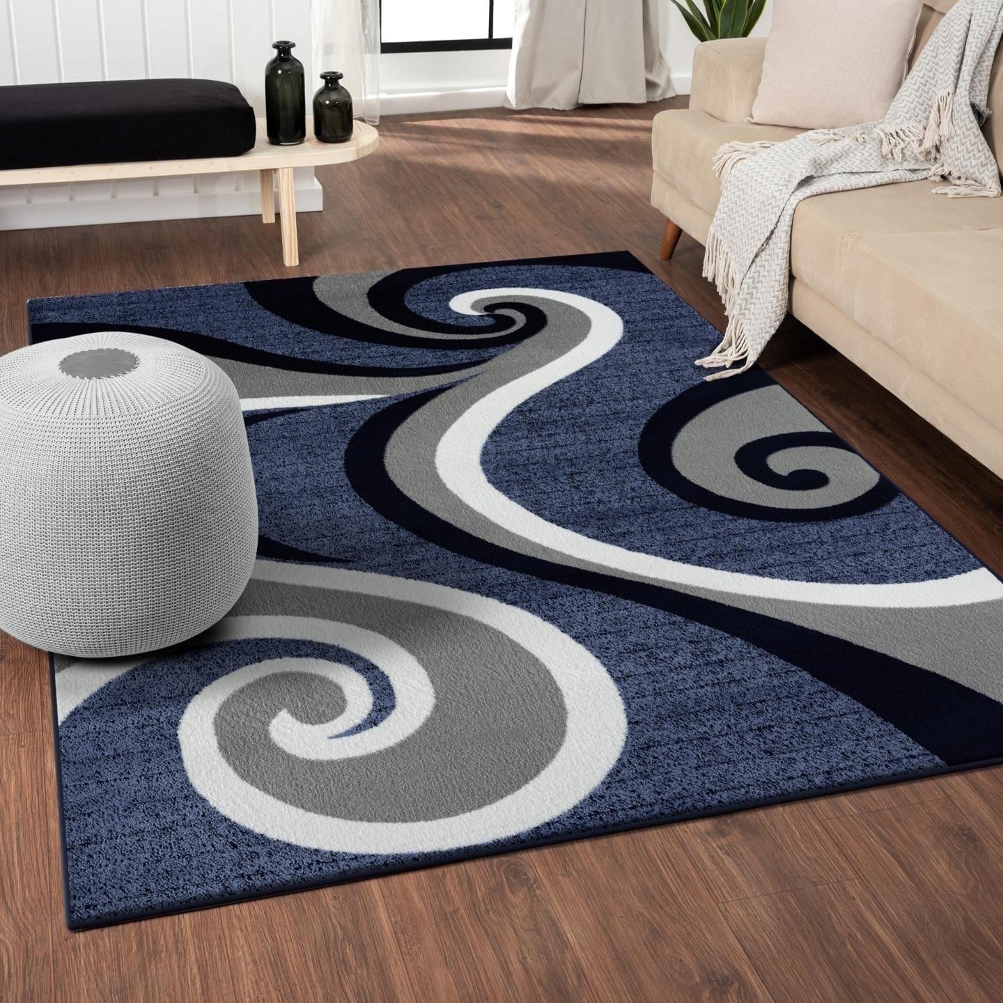 Blue and Gray Abstract Swirl 5' x 7' Area Rug