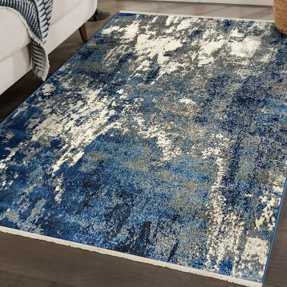 Luxe Weavers Bohemian Abstract Blue 8'4" x 12'6" Area Rug Fringed Modern Carpet