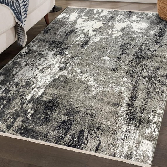 Luxe Weavers Bohemian Abstract Gray 5' x 7'4" Area Rug Fringed Modern Carpet