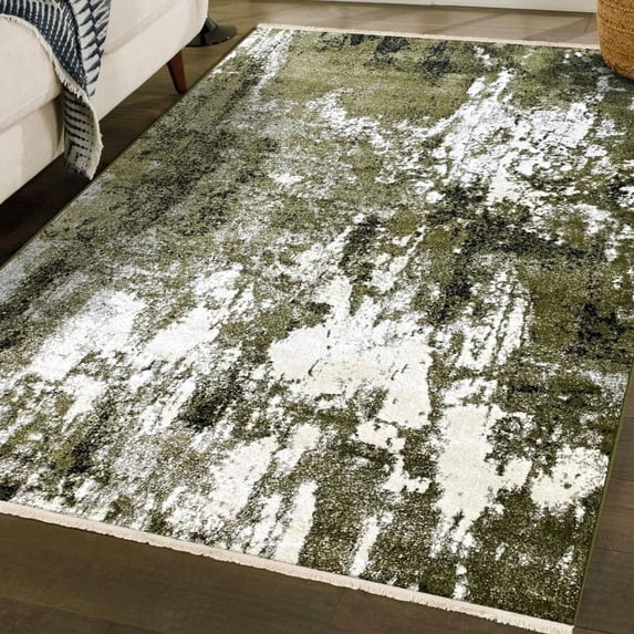 Luxe Weavers Bohemian Abstract Green 5' x 7'4" Area Rug Fringed Modern Carpet