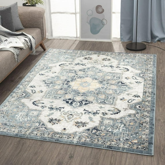Luxe Weavers Bohemian Moroccan Blue Size 5x7 Area Rug, Floral Carpet