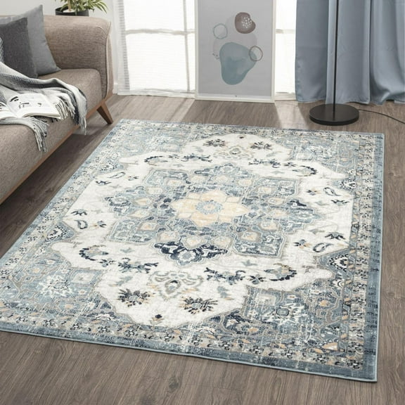 Luxe Weavers Bohemian Moroccan Blue Size 6x9 Area Rug, Floral Carpet