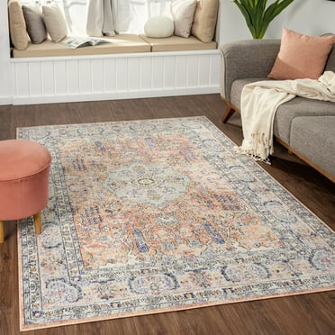 Luxe Weavers Bohemian Non-Shedding Floral Oriental Area Rug 5x7 Orange