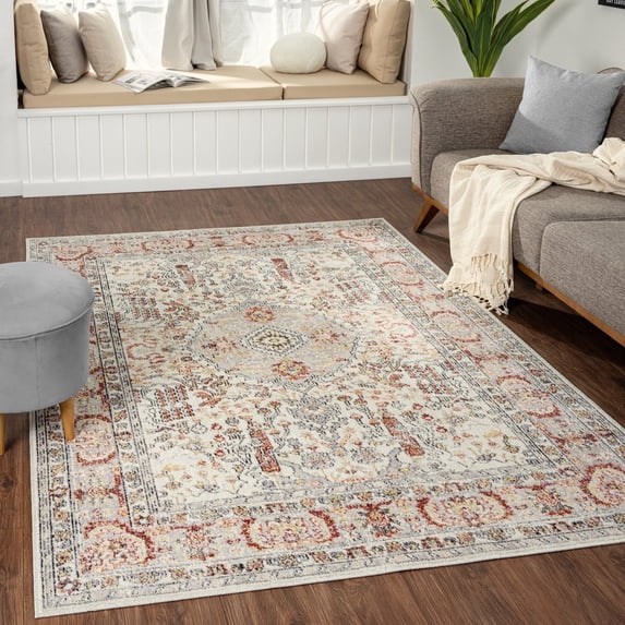 Luxe Weavers Bohemian Non-Shedding Floral Oriental Area Rug 9x12 Ivory