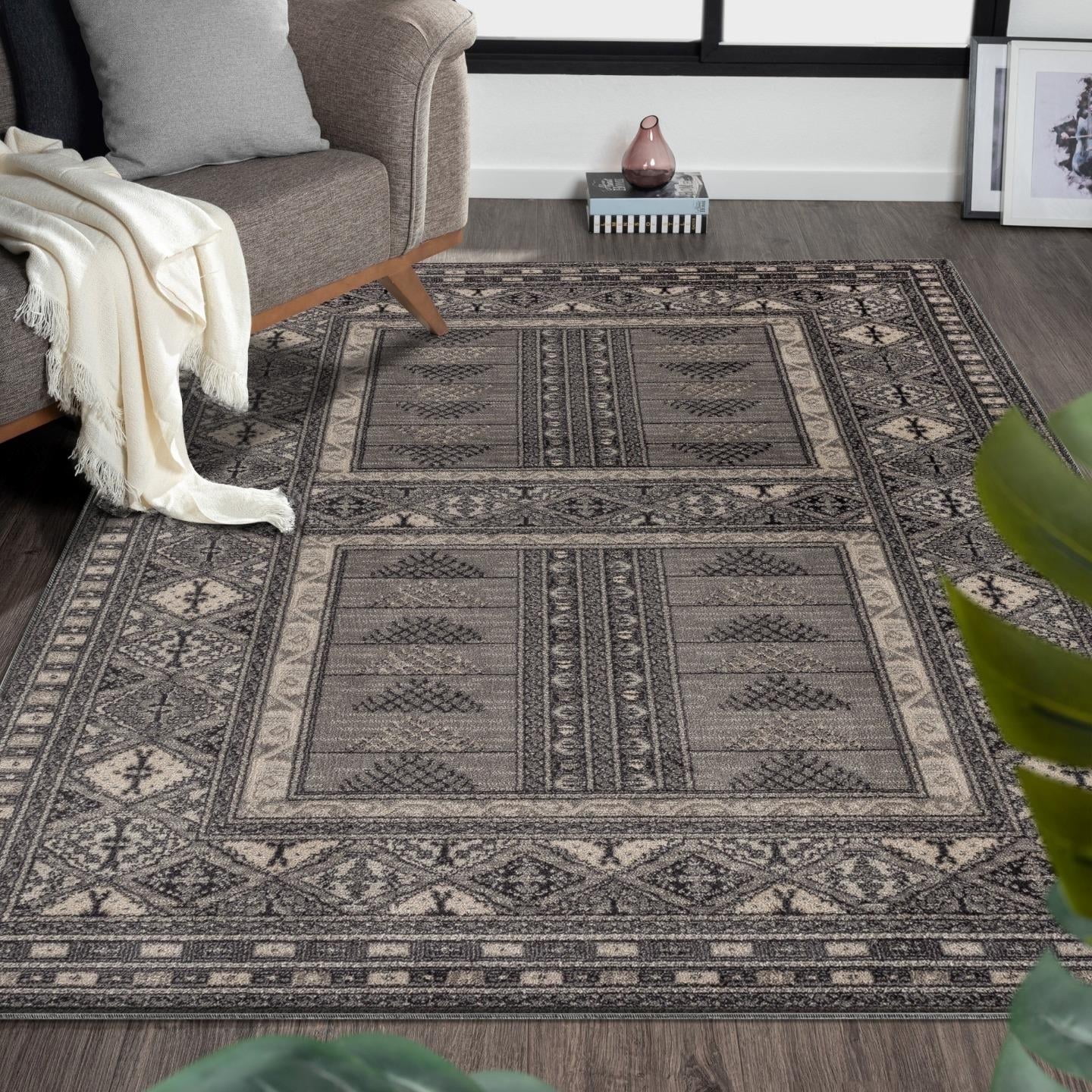 LUXE WEAVERS Modern Checkered Charcoal Gray 8x10 Area Rug – Geometric Pattern, Non-Shedding Polypropylene, Stain Resistant