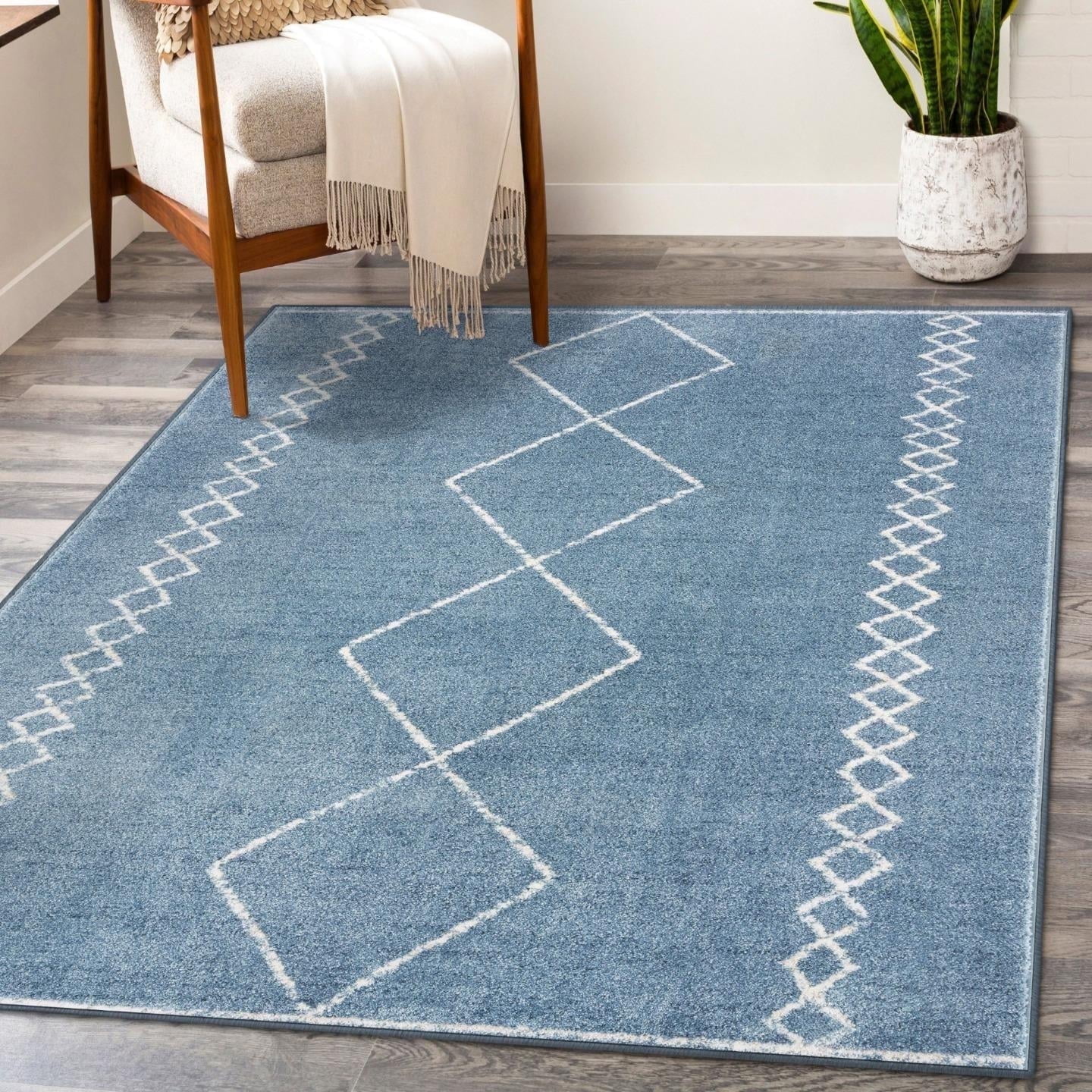 Blue 5x7 Moroccan Geometric Synthetic Area Rug