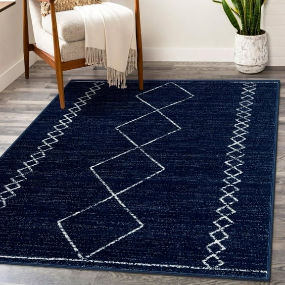 Luxe Weavers Boho Moroccan Geometric Navy 5x7 Area Rug, Modern Home Décor Rug