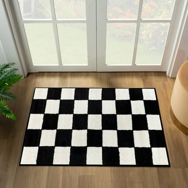Luxe Weavers Checkered Black and White 2x3 Geometric Abstract Area Rug