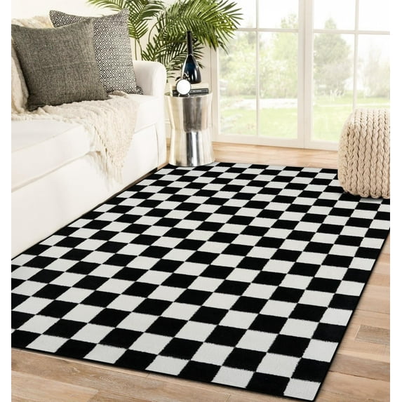 Luxe Weavers Checkered Black and White 5x7 Geometric Abstract Area Rug