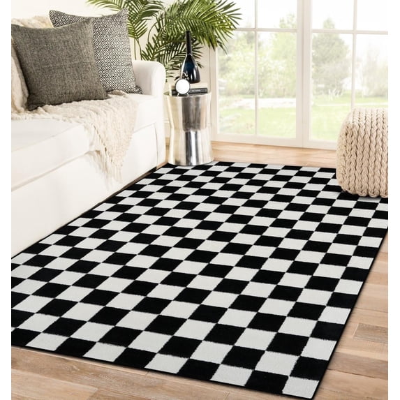 Luxe Weavers Checkered Black and White 8x10 Geometric Abstract Area Rug