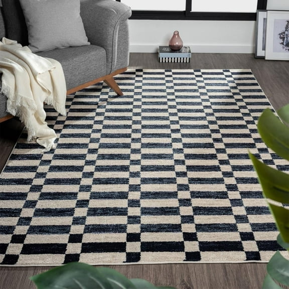 Luxe Weavers Checkered Geometric Navy 8x10 Area Rug, Indoor Carpet
