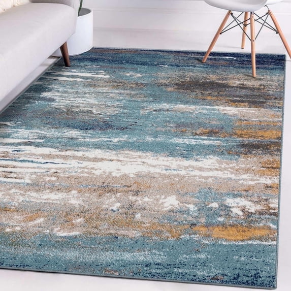 Luxe Weavers Coastal Aqua Blue 8x10 Modern Abstract Area Rug Living Room Carpet