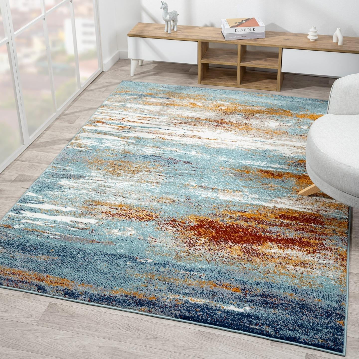 Modern Abstract Multi-Color Synthetic 8' x 10' Area Rug