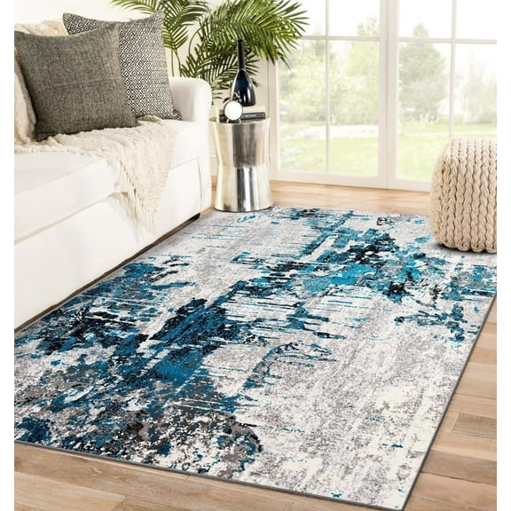 Luxe Weavers Contemporary Abstract Turquoise 8x10 Area Rug, Machine-Made Modern Carpet