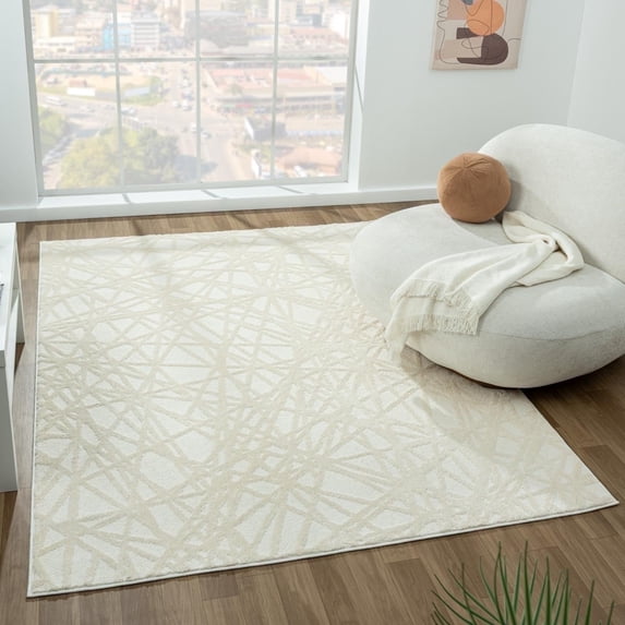 Luxe Weavers Cream 4x5 Geometric Abstract Lines Area Rug