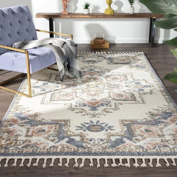 Luxe Weavers Cream 5x7 Southwestern Medallion Area Rug, Stain Resistant Fringe Carpet