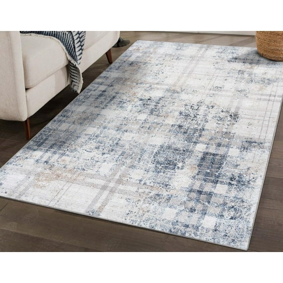 Luxe Weavers Distressed Abstract Blue 5x7 Area Rug, Indoor Carpet