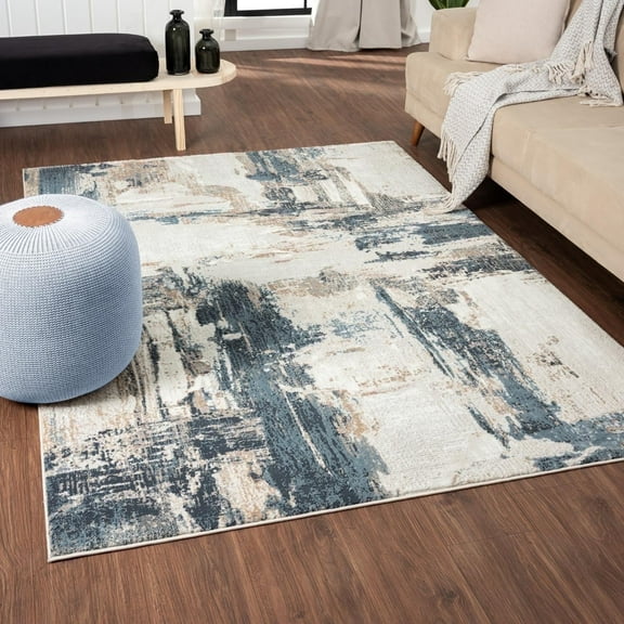 Luxe Weavers Distressed Abstract Blue 5x7 Area Rug, Stain-Resistant Carpet