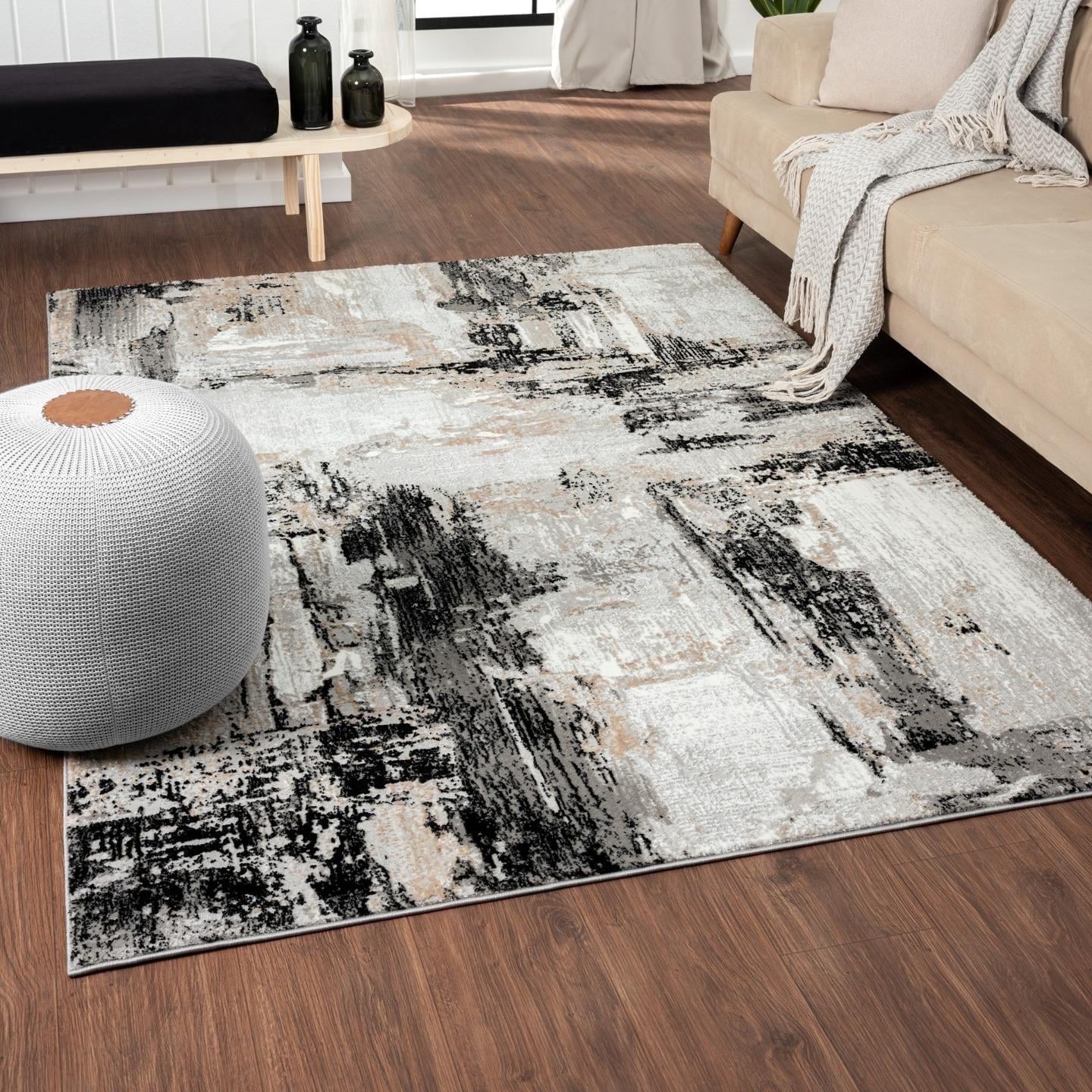 Gray and Beige Abstract Synthetic 8' x 10' Area Rug