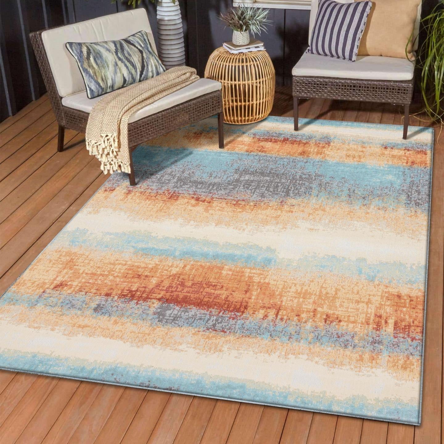 Luxe Weavers Distressed Abstract Multicolor 5x7 Indoor Outdoor Area Rug ...