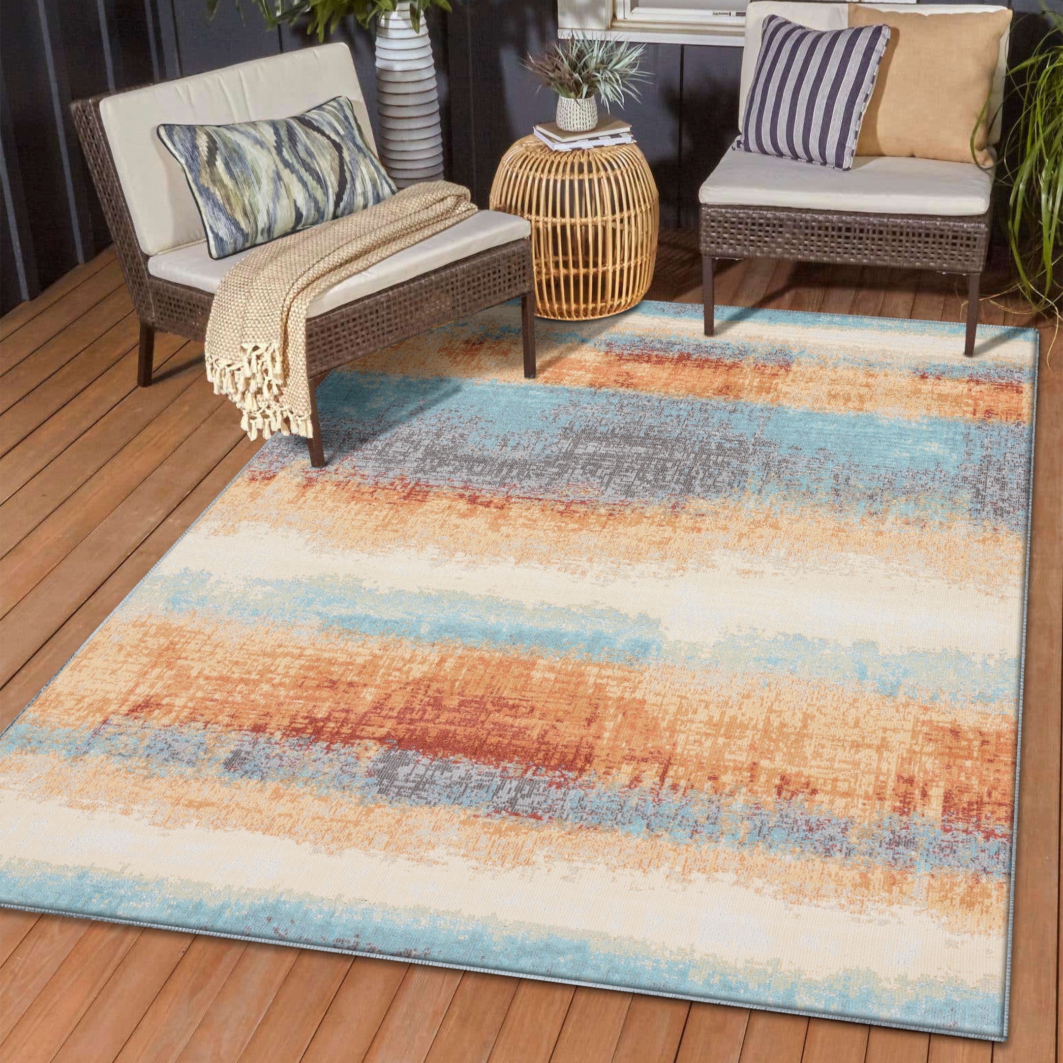 Luxe Weavers Distressed Abstract Multicolor 8x10 Indoor Outdoor Area Rug Patio Carpet