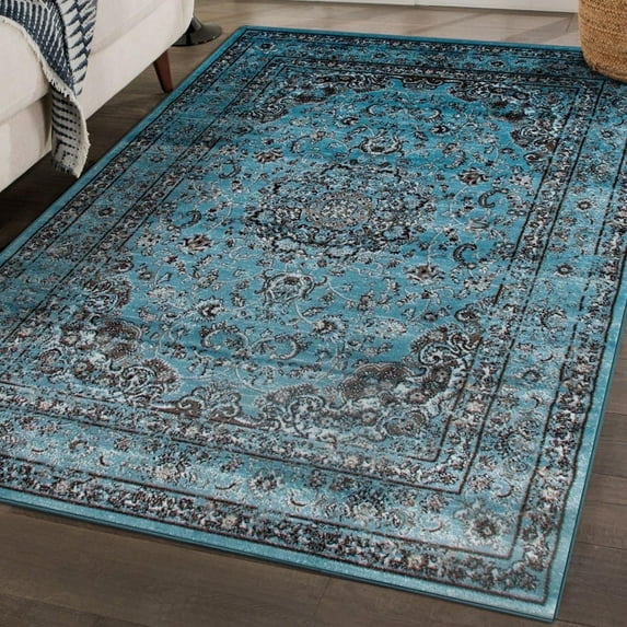 Luxe Weavers Distressed Blue 8x10 Oriental Area Rug Non-Shedding Carpet