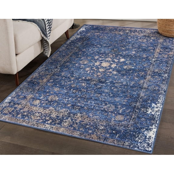 Luxe Weavers Distressed Floral Area Rug 2817 Blue 8x10 Vintage Carpet