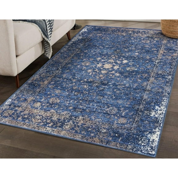 Luxe Weavers Distressed Floral Area Rug 2817 Blue 8x10 Vintage Carpet