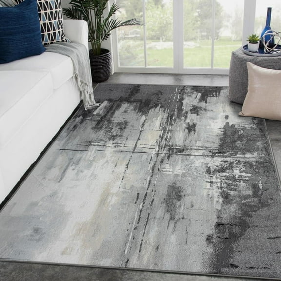 Luxe Weavers Distressed Modern Abstract Area Rug, Indoor Carpet 5' x 7' - Anthracite