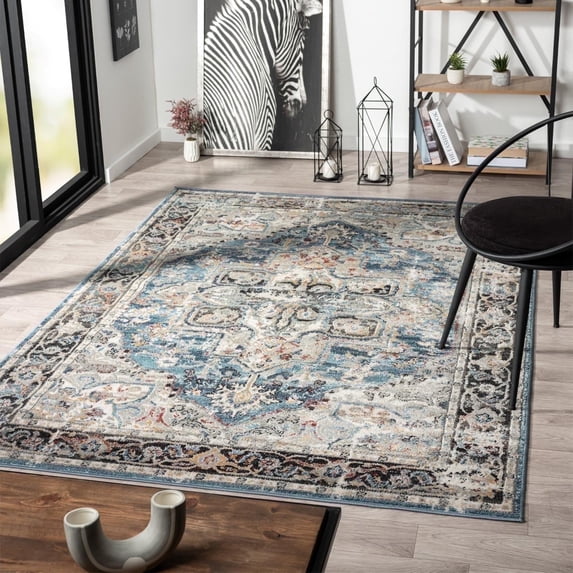 Luxe Weavers Distressed Moroccan Floral Blue 5x7 Area Rug, Vintage Carpet