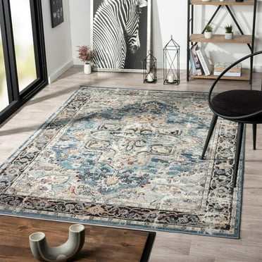 Luxe Weavers Distressed Moroccan Floral Blue 5x7 Area Rug, Vintage Carpet