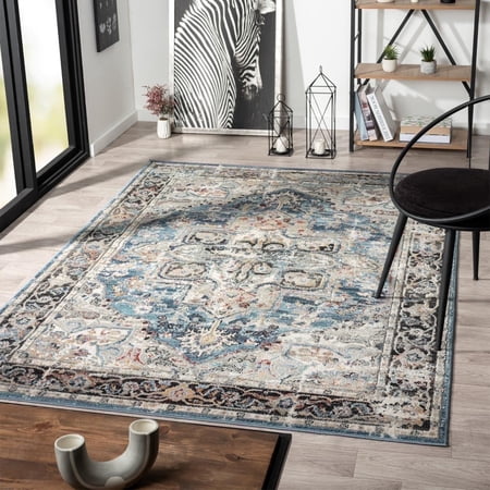 Luxe Weavers Distressed Moroccan Floral Blue 8x10 Area Rug, Vintage Carpet