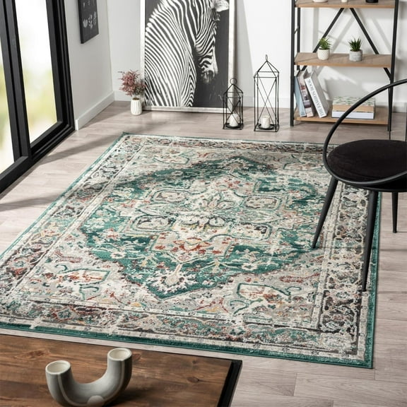 Luxe Weavers Distressed Moroccan Floral Green 3x9 Area Rug, Vintage Carpet