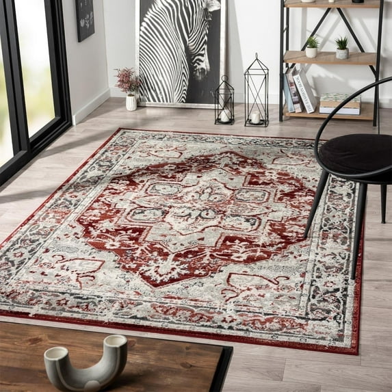 Luxe Weavers Distressed Moroccan Floral Red 6x9 Area Rug, Vintage Carpet