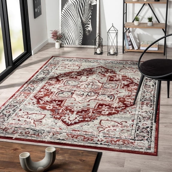 Luxe Weavers Distressed Moroccan Floral Red 8x10 Area Rug, Vintage Carpet