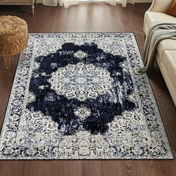 Luxe Weavers Distressed Navy 5 x 7 Area Rug Floral Carpet