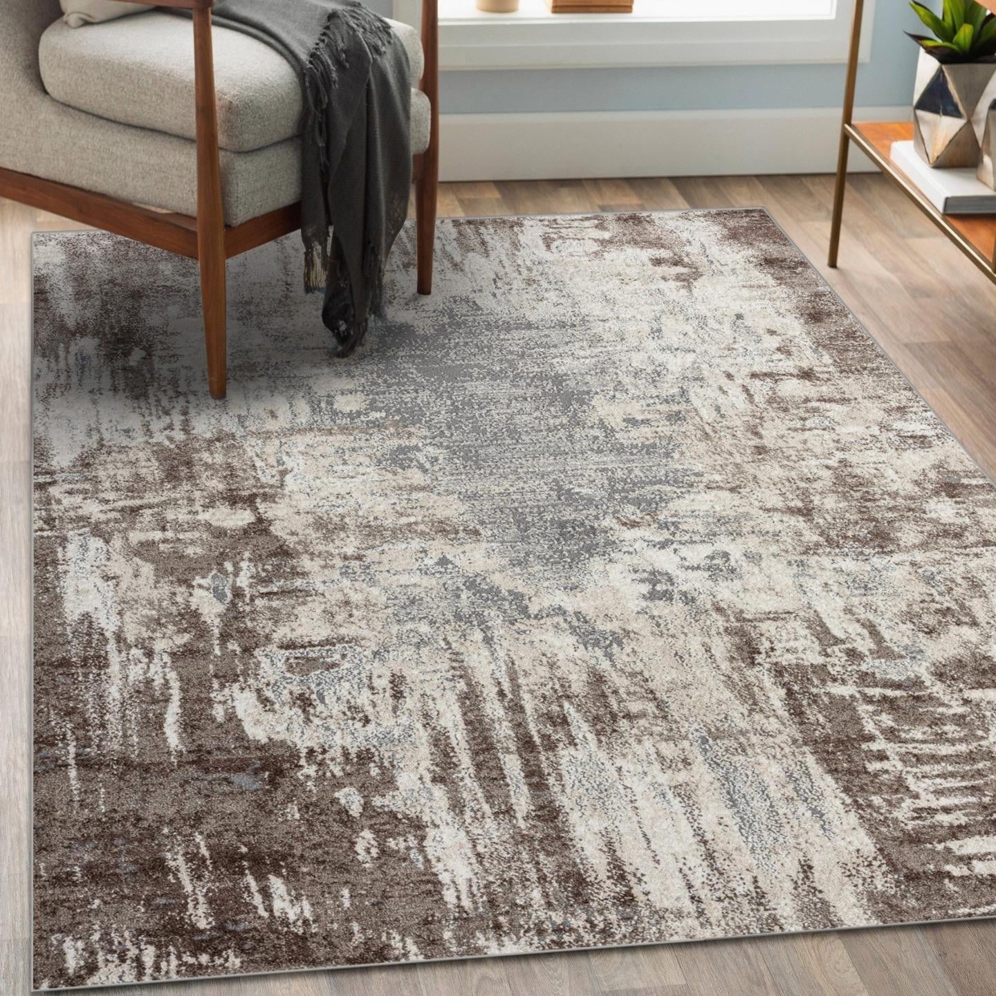 8' x 10' Brown Abstract Synthetic Area Rug