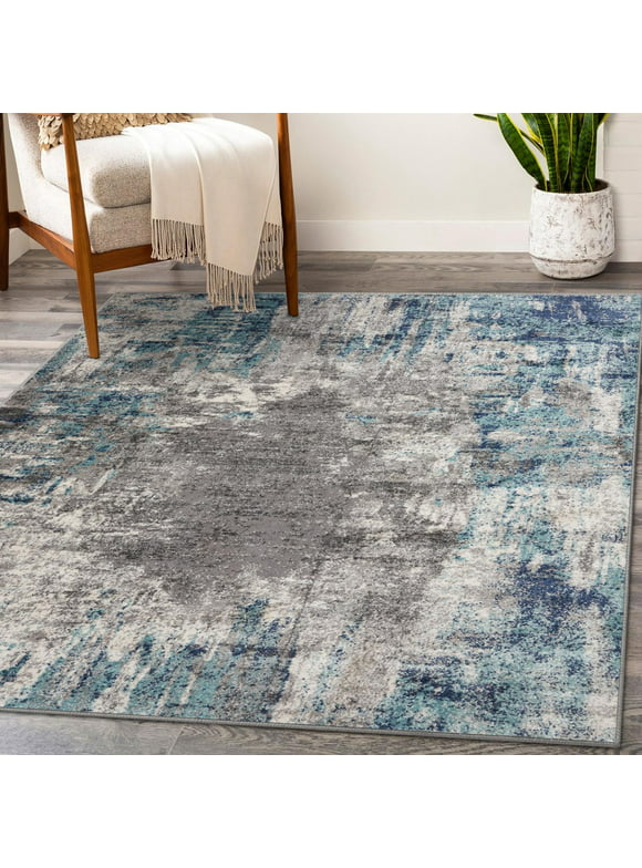 Luxe Weavers Euston Collection Abstract Area Rug 7680 Dark Blue, Light Blue 5x7