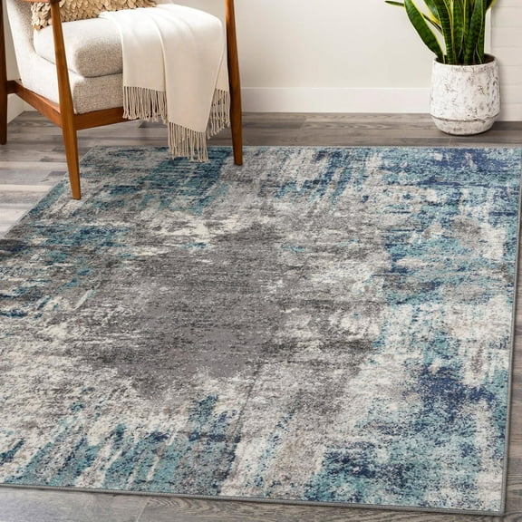 Luxe Weavers Euston Collection Abstract Area Rug 7680 Dark Blue, Light Blue 8x10