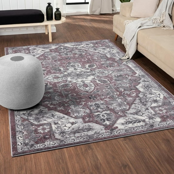 Luxe Weavers Floral Medallion Boho Lilac 5x7 Area Rug, Living Room Carpet