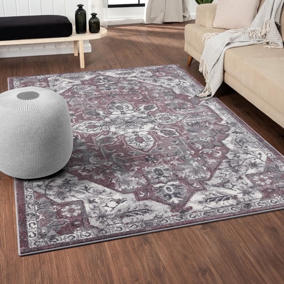 Luxe Weavers Floral Medallion Boho Lilac 5x7 Area Rug, Living Room Carpet
