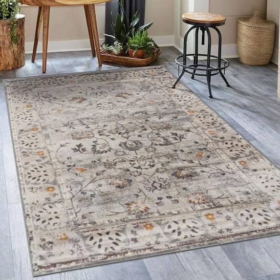 Luxe Weavers Floral Oriental Non-Shedding Area Rug 8x10 Silver