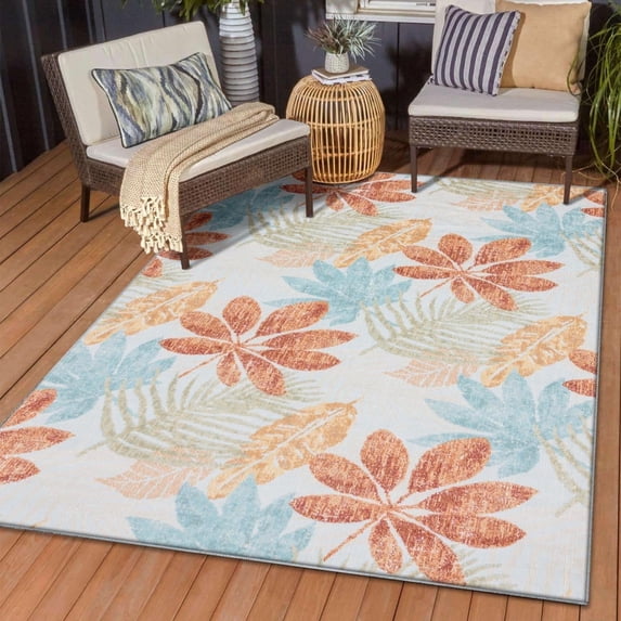 Luxe Weavers Floral Palm Leaf Multicolor 8x10 Outdoor Area Rug